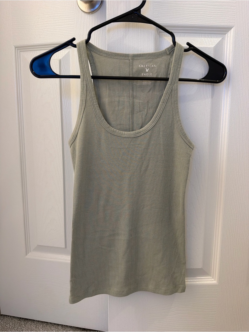 American Eagle Outfitters Light Sage Ribbed Scoop Neck Tank Top